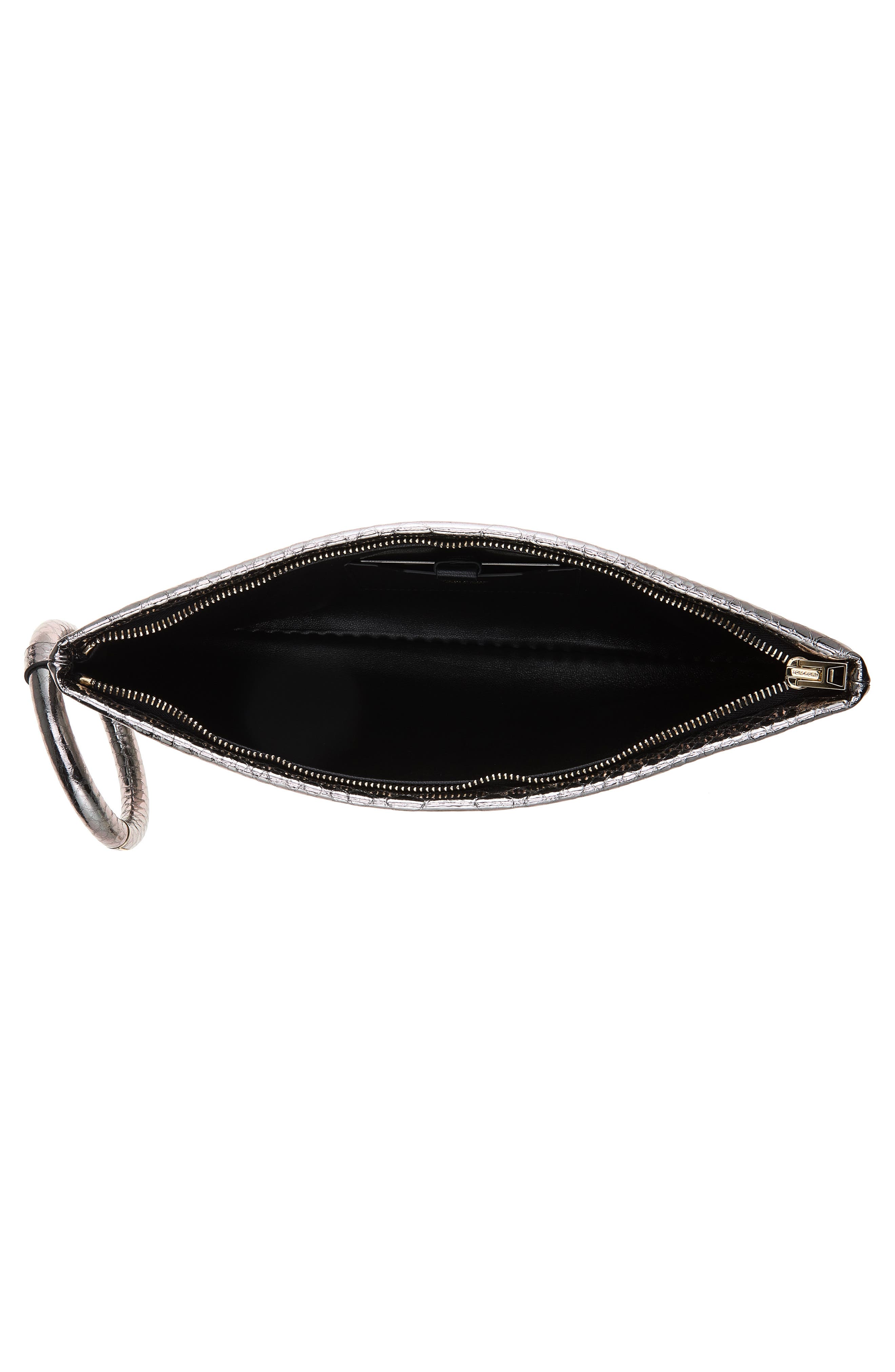 Python Embossed Leather Clutch, Alternate, color, SILVER
