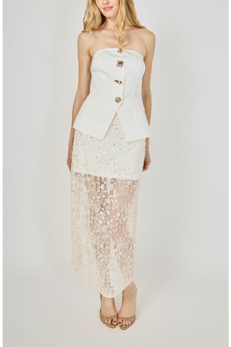 Button Detail Strapless Top, Alternate, color, WHITE