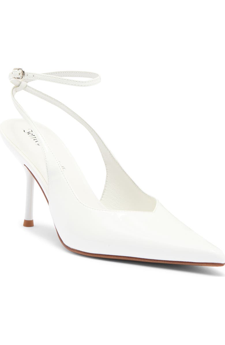 Jeffrey Campbell Executive Ankle Strap Pointed Toe Slingback Pump, Main, color, White Patent