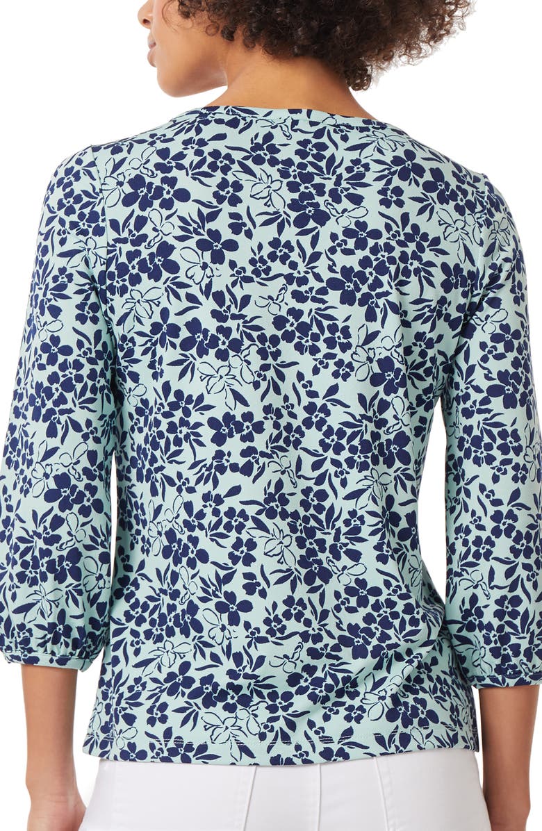 Jones New York Floral Three-Quarter Sleeve Top, Alternate, color, 