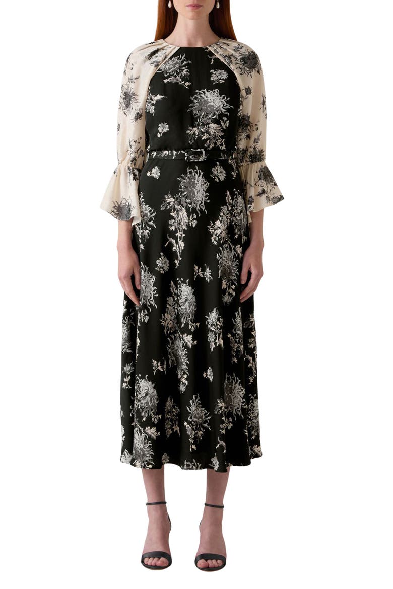 Mimi Floral Print Midi Dress, Main, color, CREAM MULTI