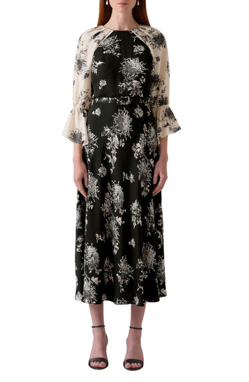 Lk Bennett Mimi Floral Print Midi Dress In Black