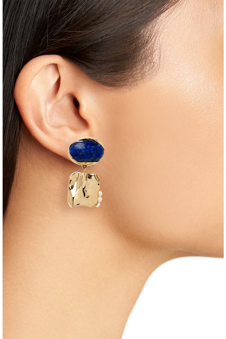 Badoula Mismatched Earrings, Alternate, color, BRONZE / LAPIS / PEARL