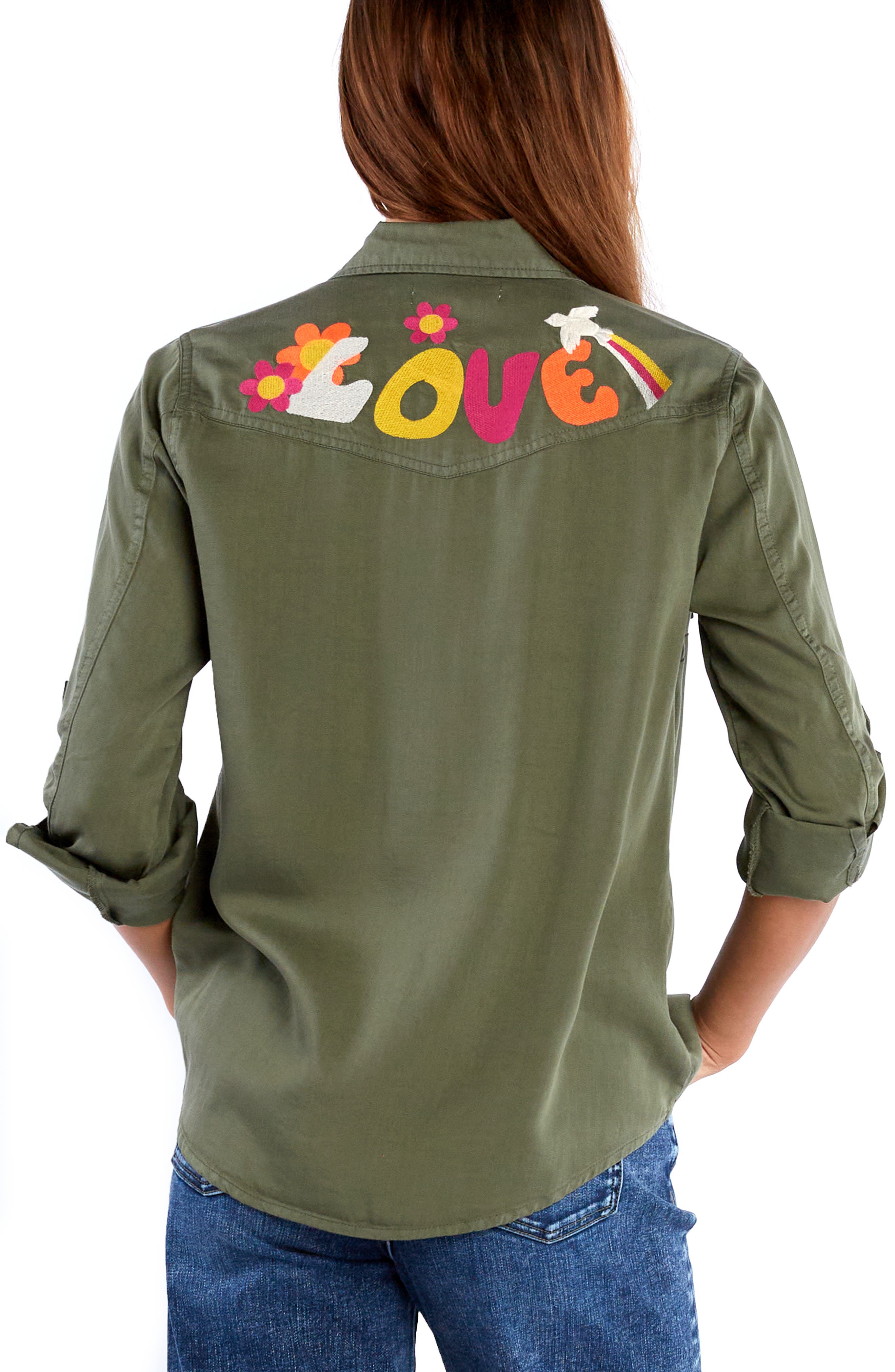 Peace & Love Embroidered Button-Up Shirt - image 4