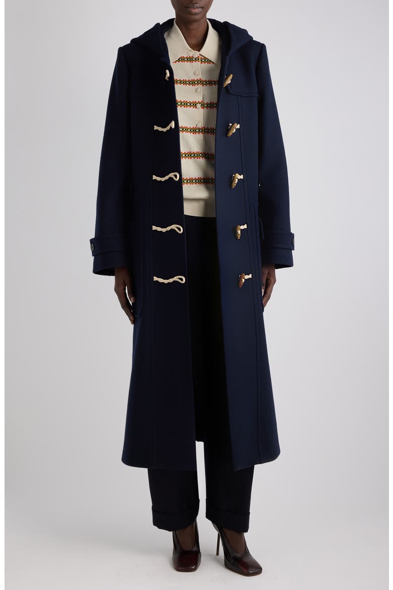 Ruffle Floral Gobelin Coat, Alternate, color, NAVY