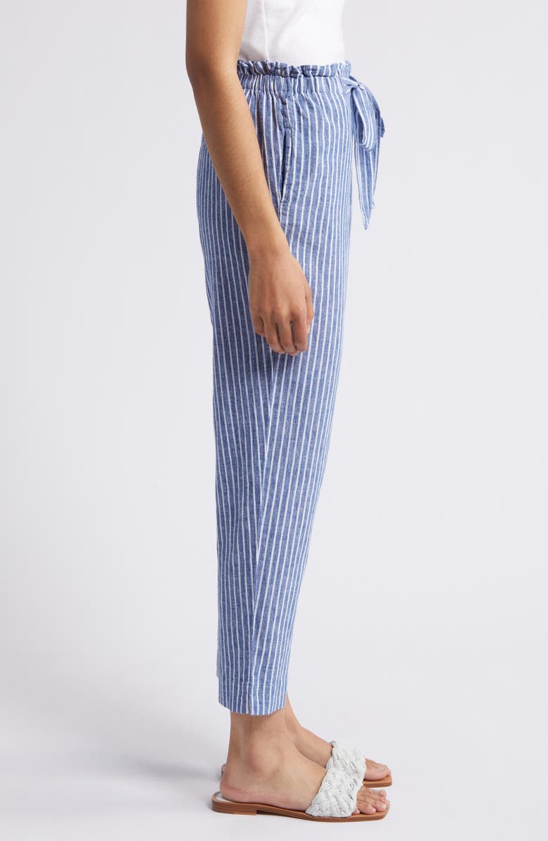 beachlunchlounge Giavanna Stripe Tapered Linen & Cotton Pants, Alternate, color, Cerulean