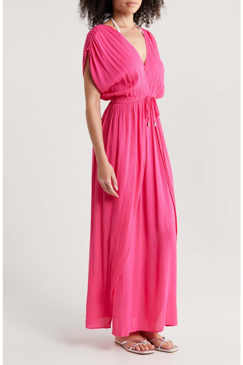 Wrap Maxi Cover-Up Dress, Alternate, color, HOT PINK