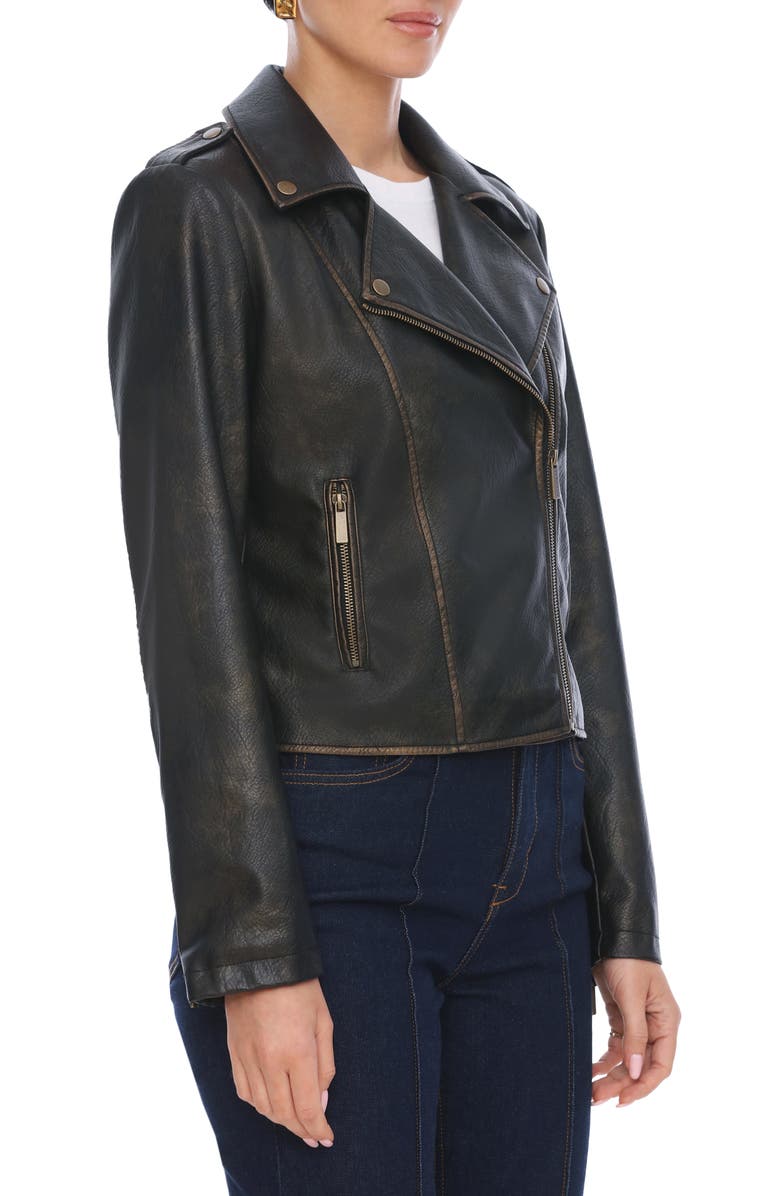 Bagatelle Faux Leather Moto Jacket, Alternate, color, Black-Gold