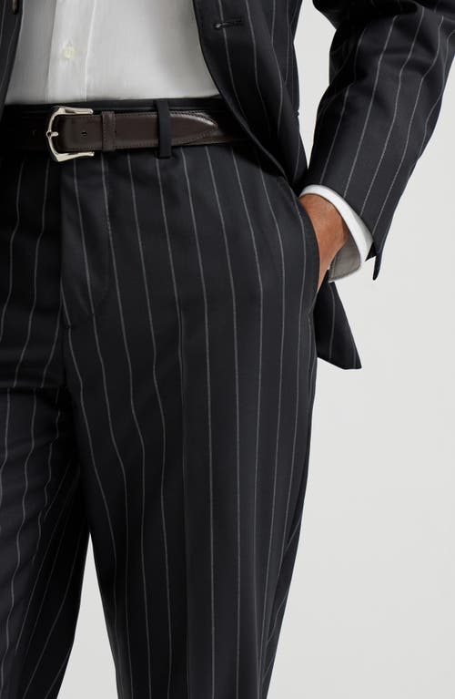 Brunello Cucinelli Wide Chalk Stripe Trousers In Black