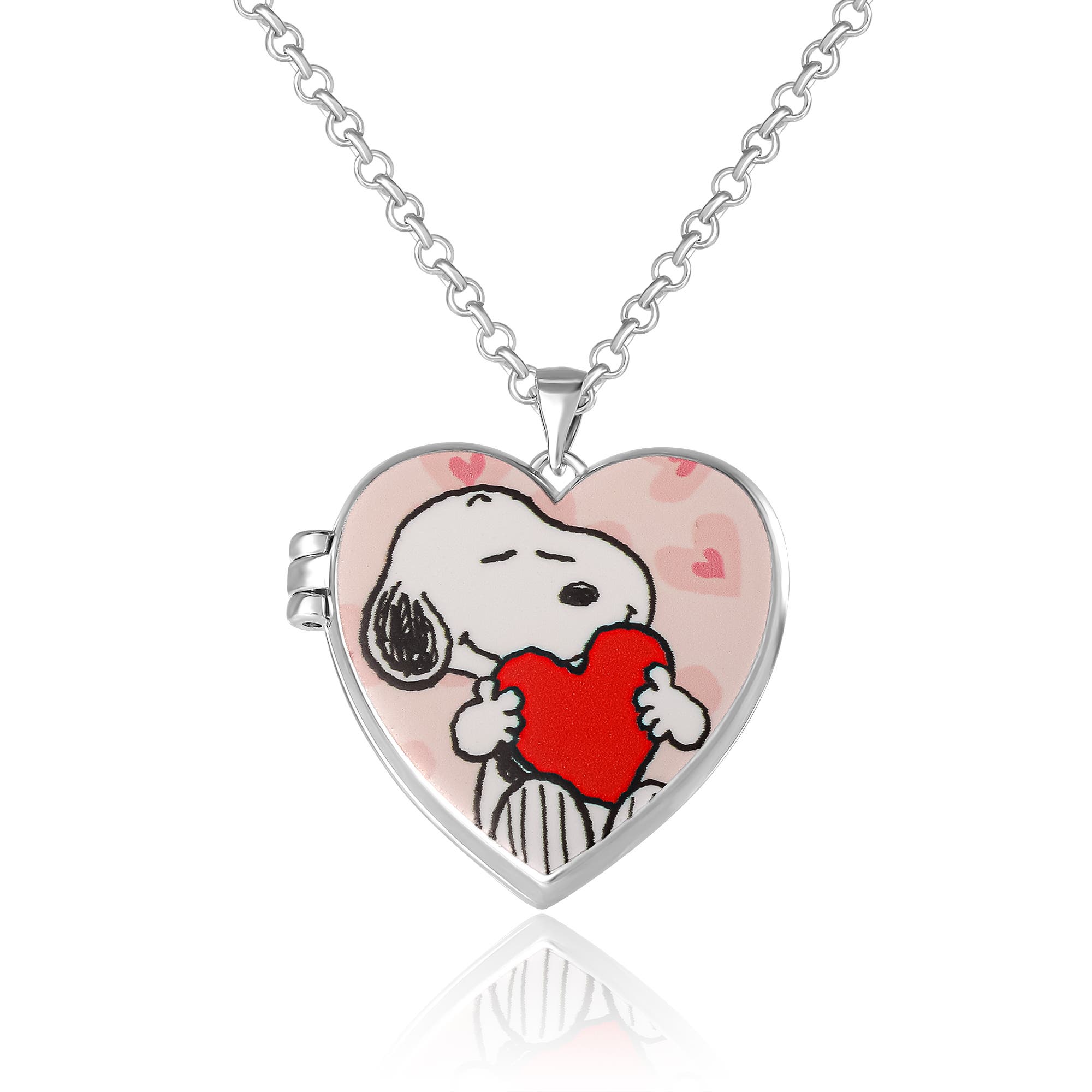 Peanuts Snoopy Heart Locket Pendant Necklace Silver Tone Officially Licensed In Pink