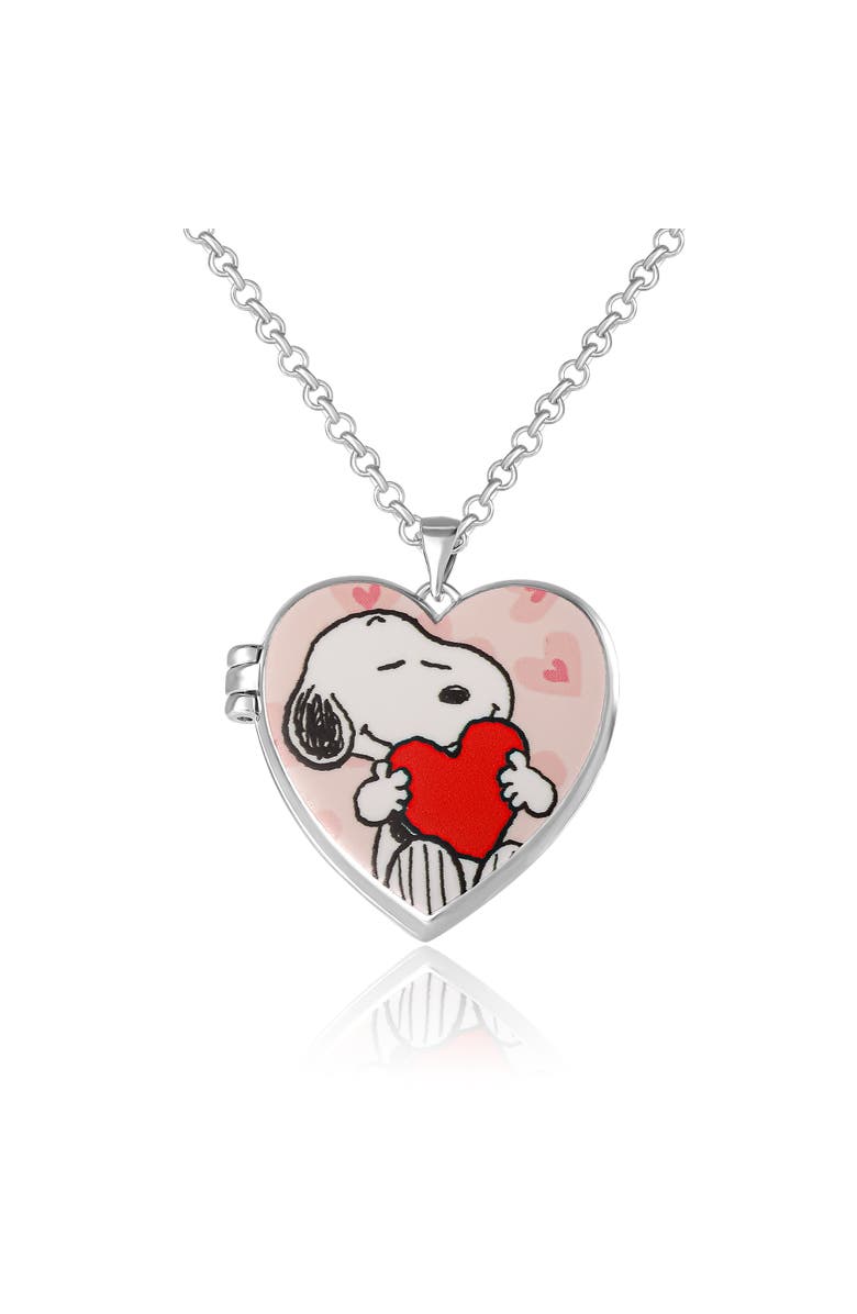 PEANUTS Snoopy Heart Locket Pendant Necklace Silver Tone Officially Licensed, Main, color, Silver