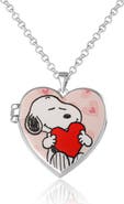 PEANUTS Snoopy Heart Locket Pendant Necklace Silver Tone Officially Licensed