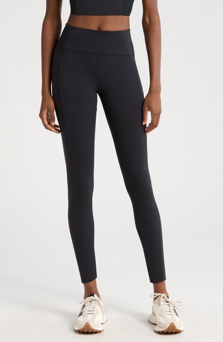 TravisMathew Moveknit Bonded Pocket Leggings, Main, color, Heather Black
