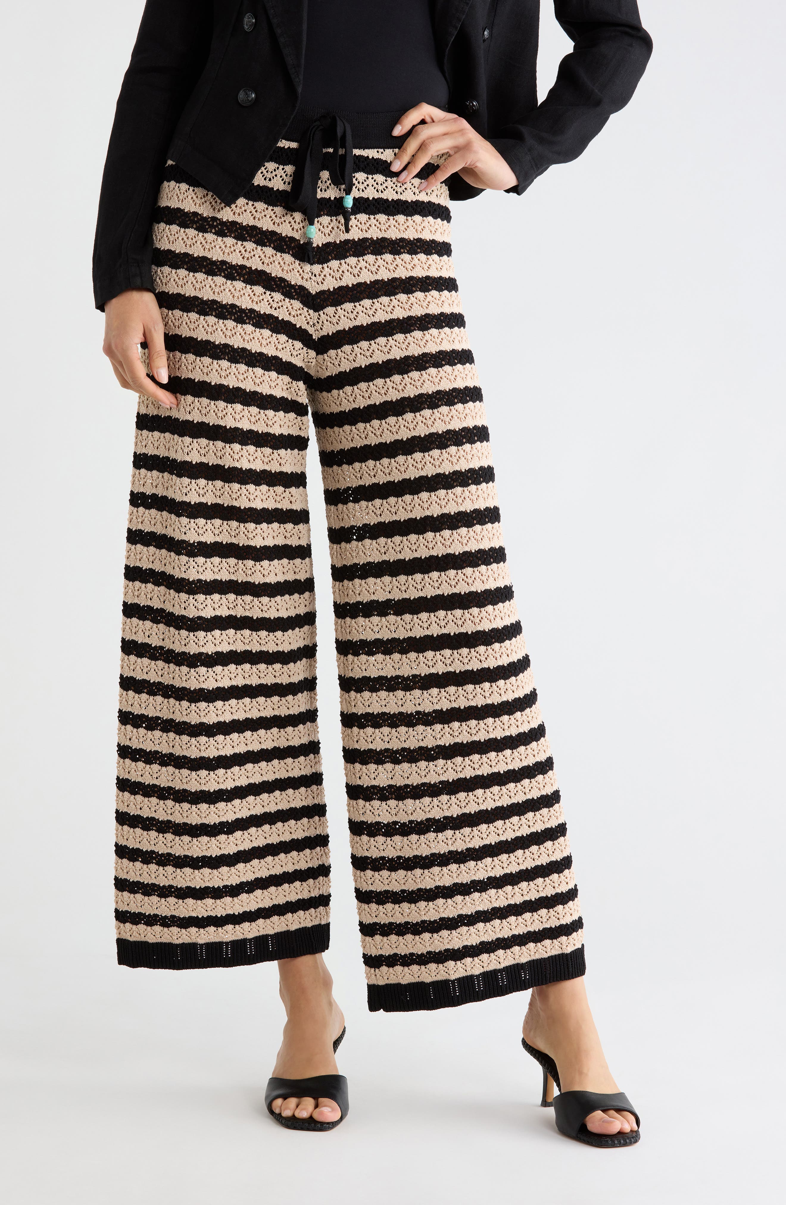Gaelle Pointelle Knit Wide Leg Ankle Pants
