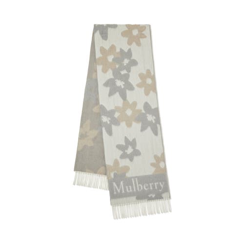 Mulberry Floral Jacquard Wool Scarf in White-Pale Grey 