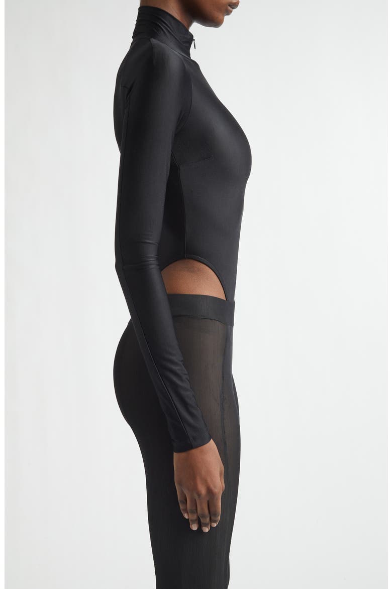 High Cut Zip-Up Bodysuit, Alternate, color, BLACK