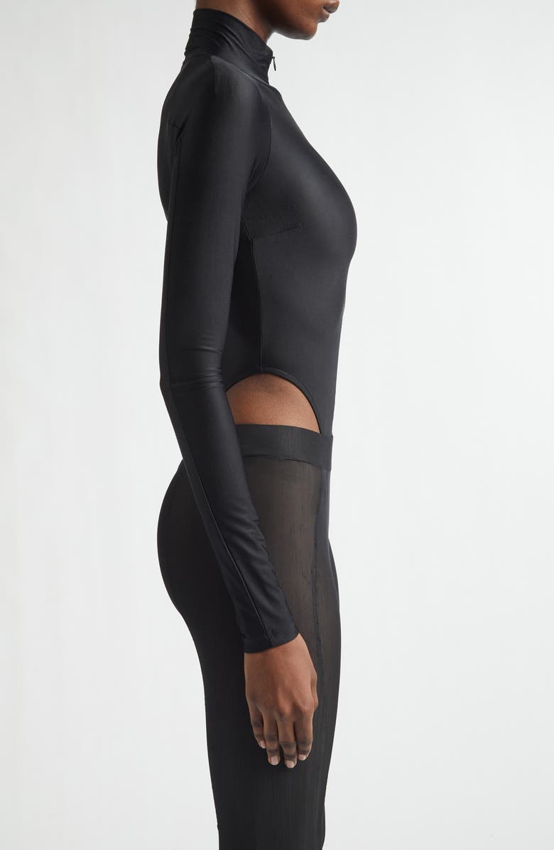LaQuan Smith High Cut Zip-Up Bodysuit, Alternate, color, Black