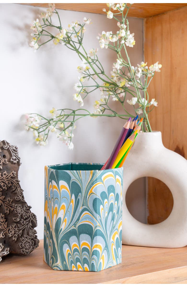 Inner Child Hand-Marbled Pencil Holder Organizer, Alternate, color, Blue