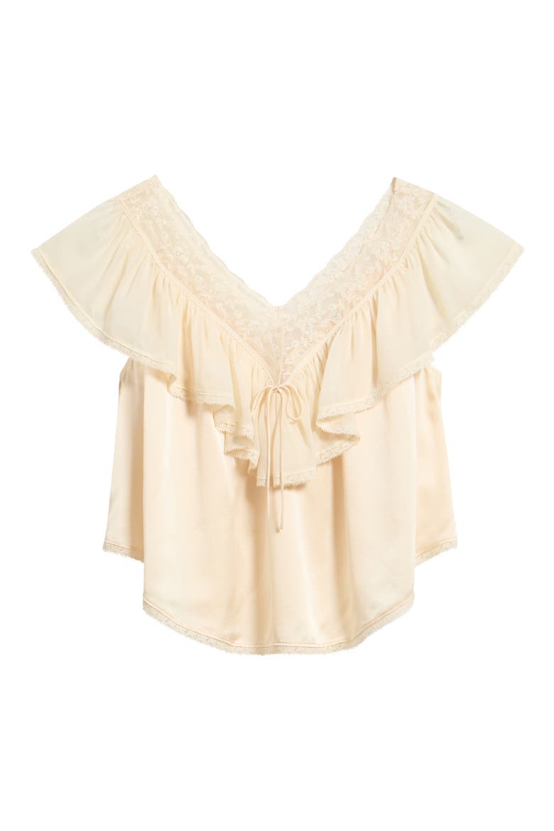 Yadira Silk Top with Lace Trim, Alternate, color, CANDLELIGHT