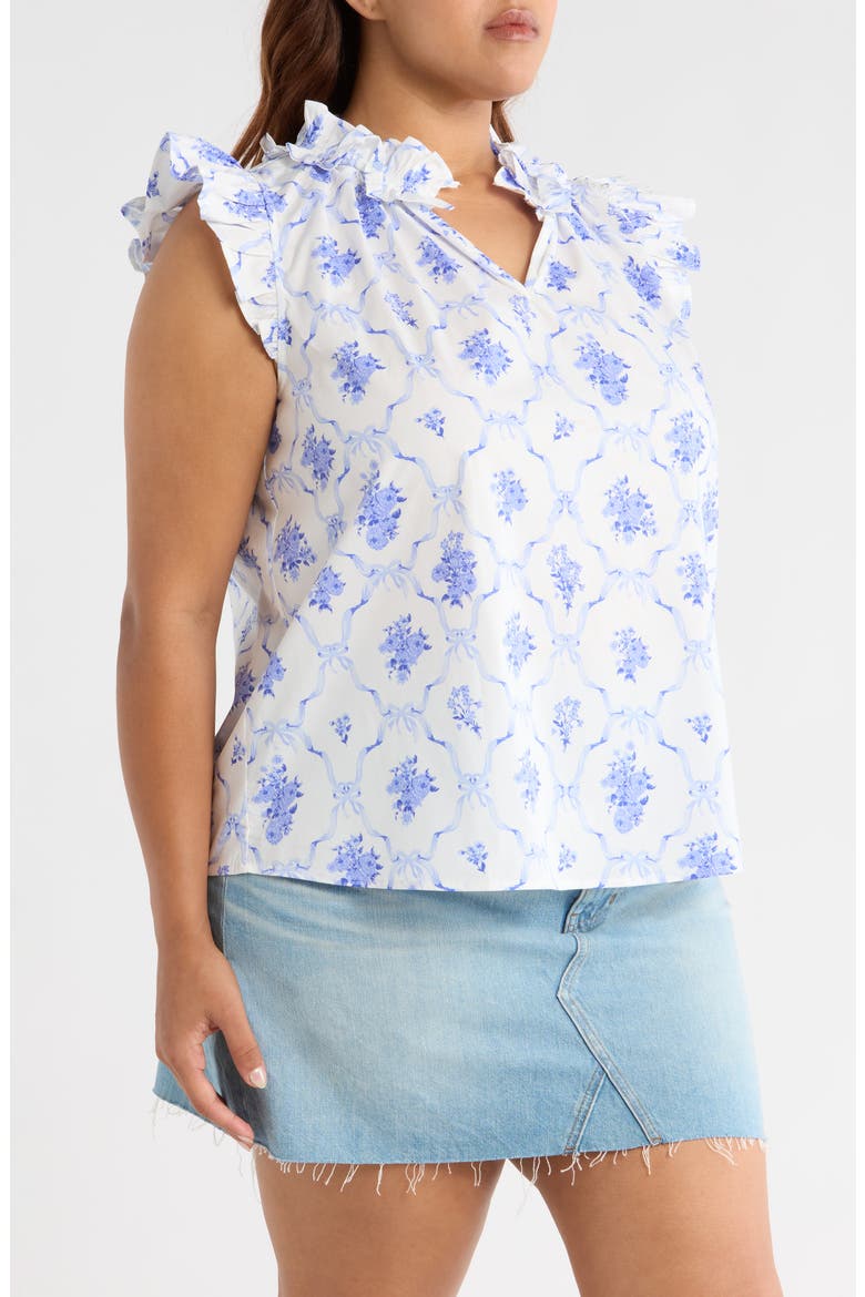 Nia Floral Ruffle Top, Alternate, color, WHITE/ BLUE