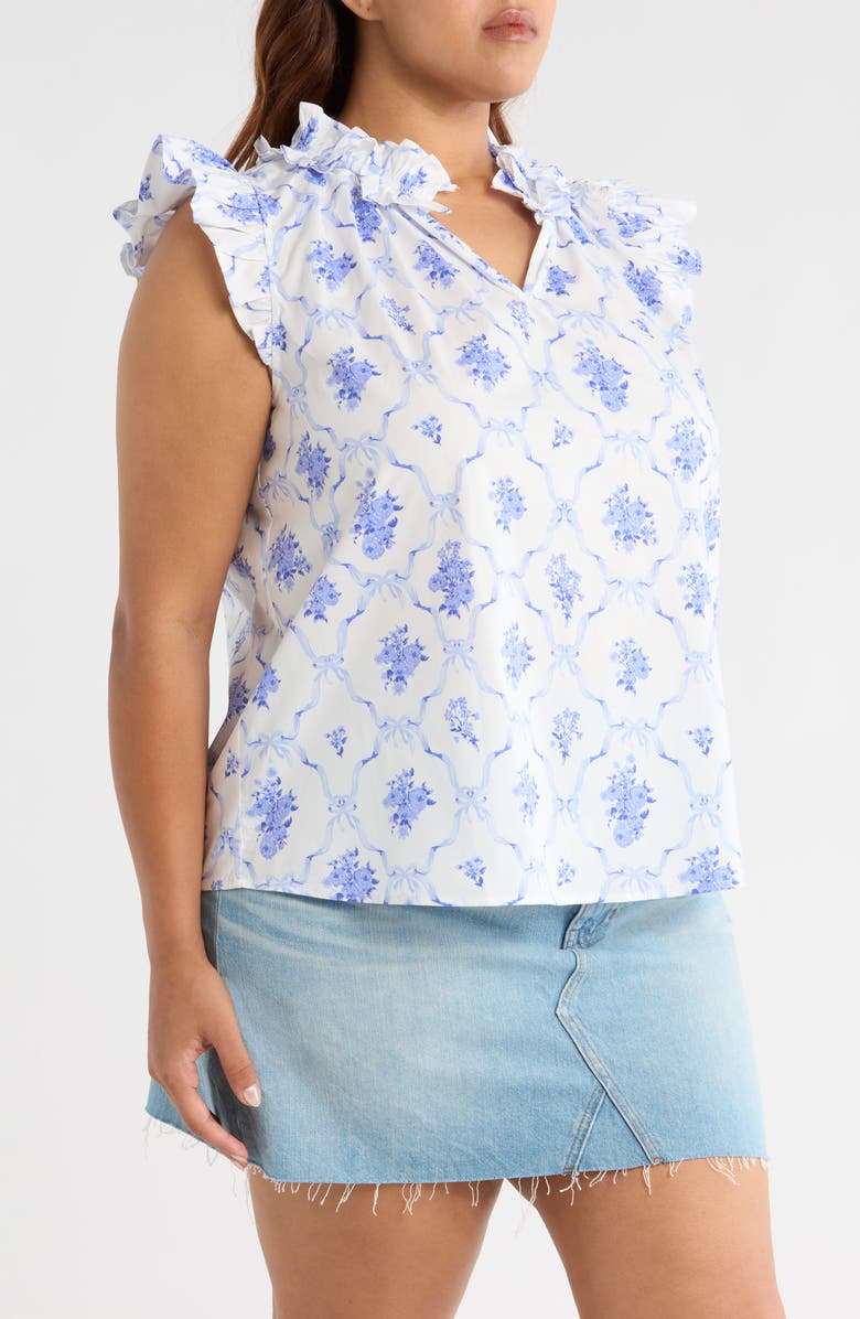 SUGARLIPS Nia Floral Ruffle Top, Alternate, color, White/ Blue