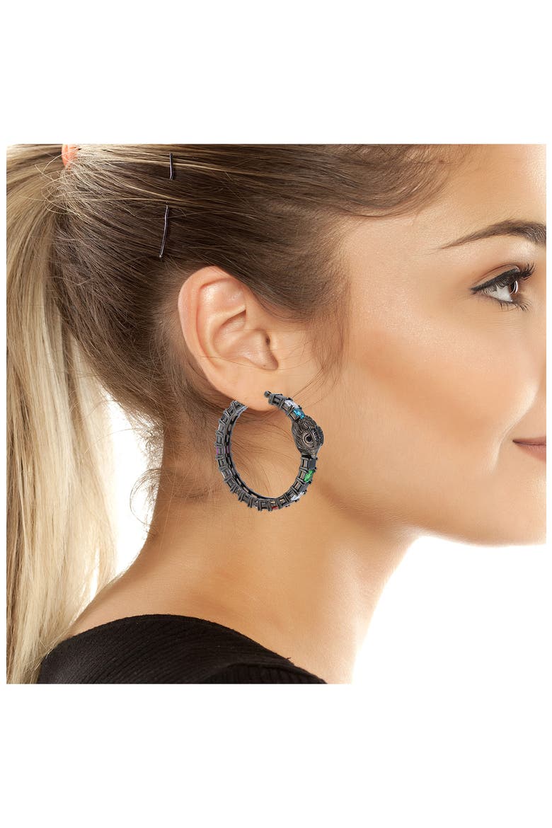 Checkerboard Crystal Hoop Earrings, Alternate, color, MULTI