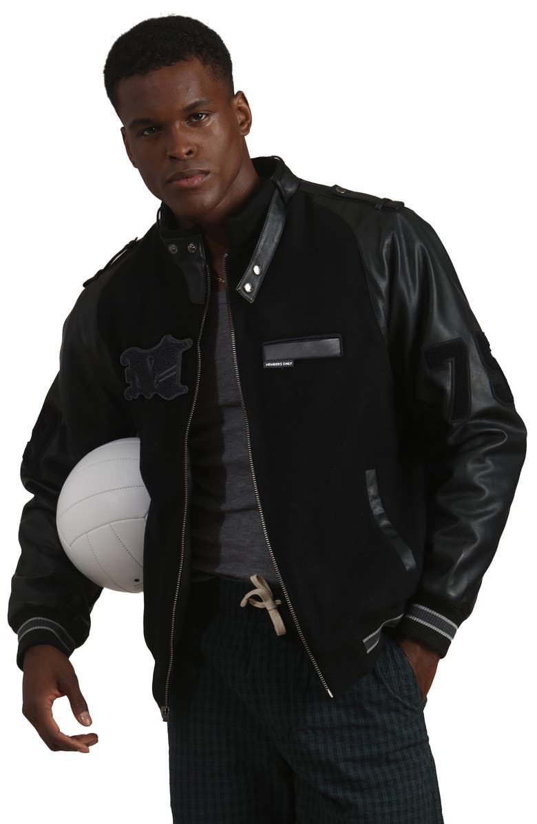 Members Only Men's Varsity Jacket, Main, color, Black