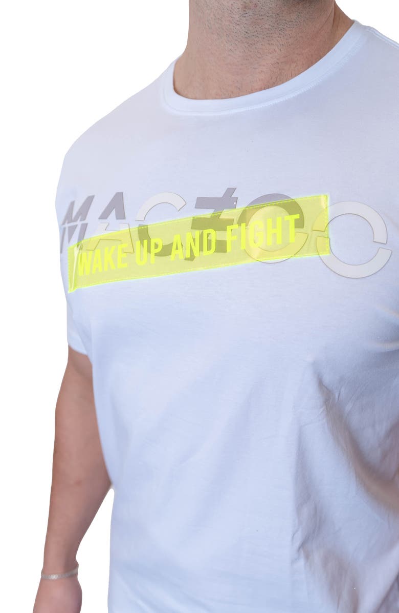 Maceoo Wake Up & Fight Appliqué Cotton Graphic T-Shirt, Alternate, color, White