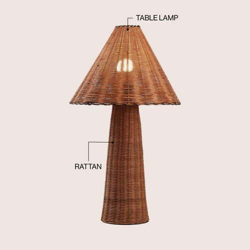 Jonathan Y Kara 26.5" Modern Coastal Woven Rattan Tapered Cylinder Led Table Lamp In Brown