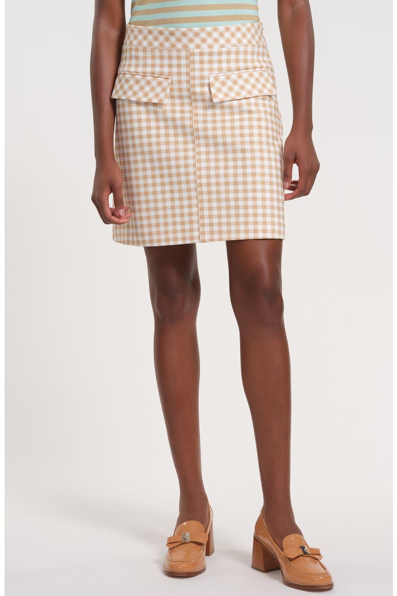 Gingham A-Line Skirt, Main, color, BEIGE/ WHITE