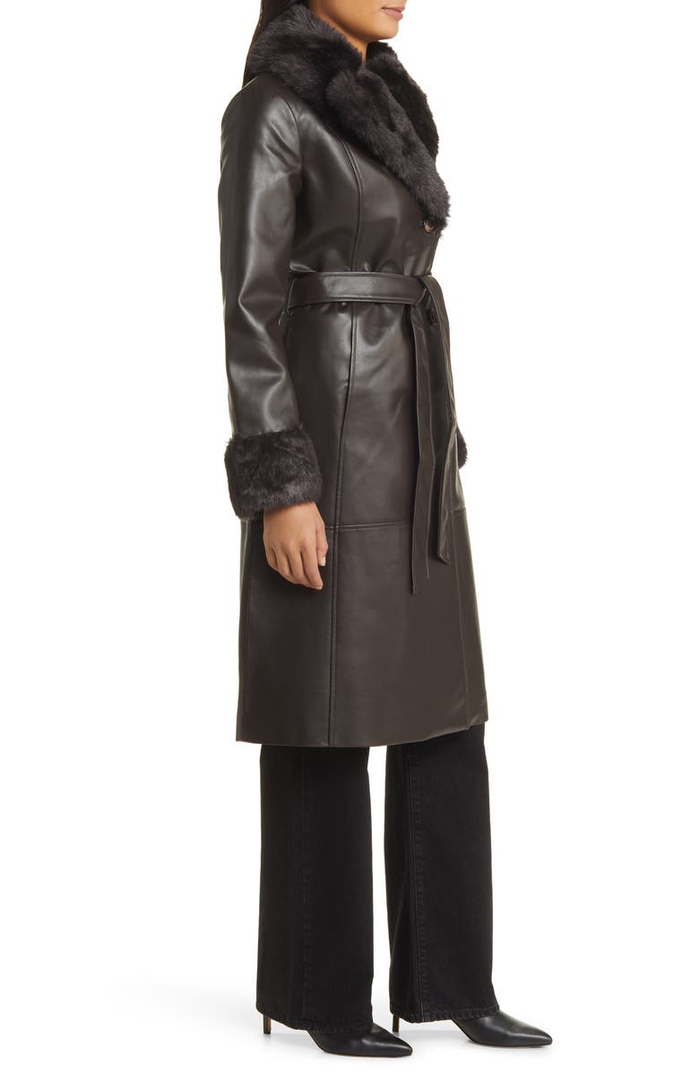 Via Spiga Faux Leather & Faux Fur Coat, Alternate, color, 