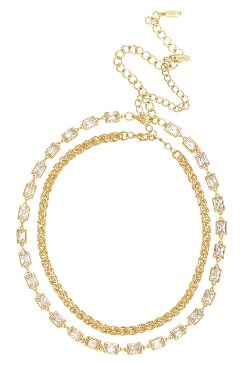 Set of 2 Crystal & Chain Link Necklaces, Main, color, GOLD