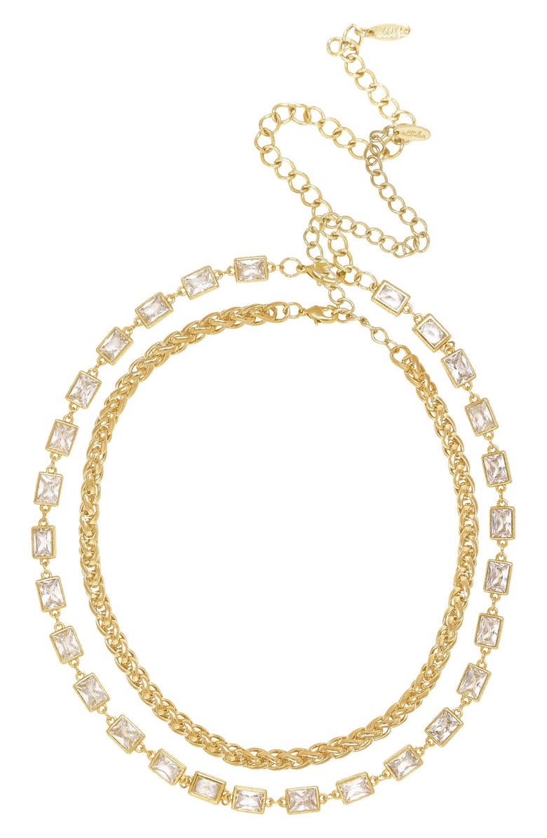 Ettika Set of 2 Crystal & Chain Link Necklaces, Main, color, Gold