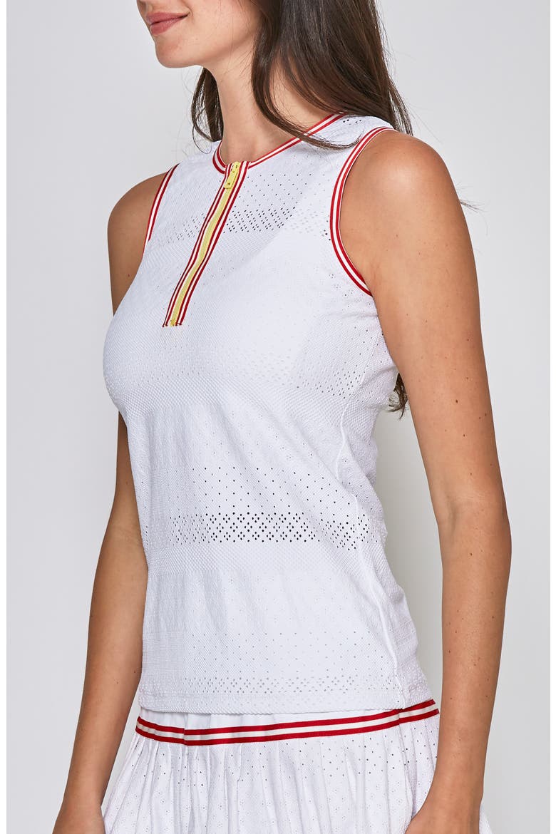 ZIP FRONT TOP, Alternate, color, WHITE/RED TRIM WITH YELLOW ZIP