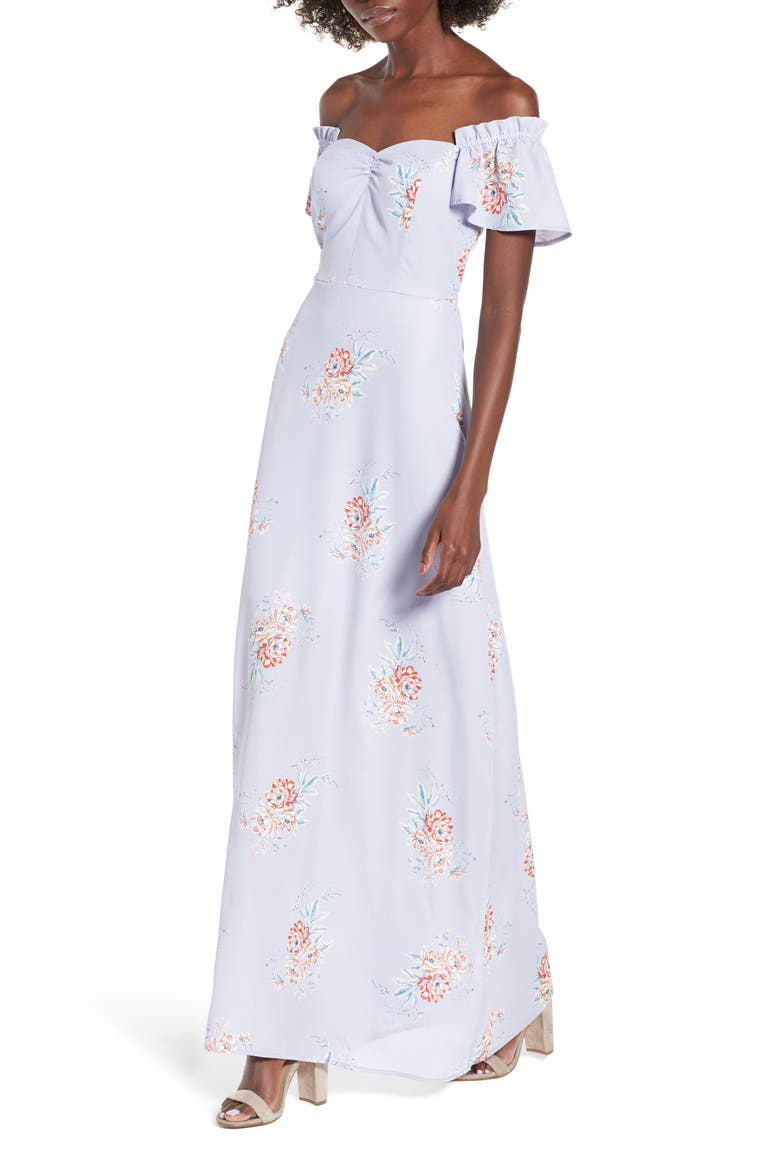 Off the Shoulder Maxi Dress, Alternate, color, PINK FLORAL