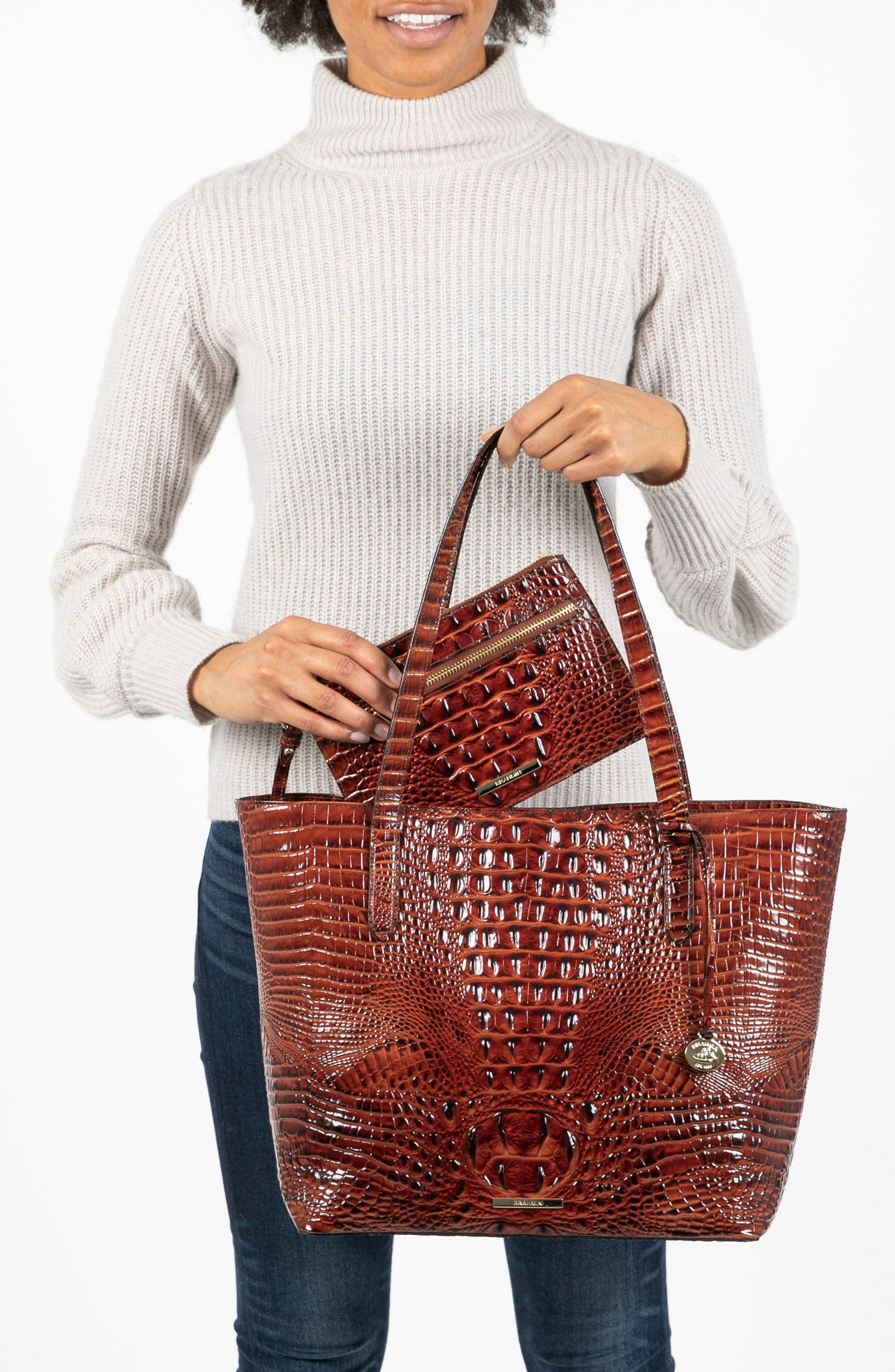 Brooke Clear Croc Embossed Leather Tote, Alternate, color, BLACK