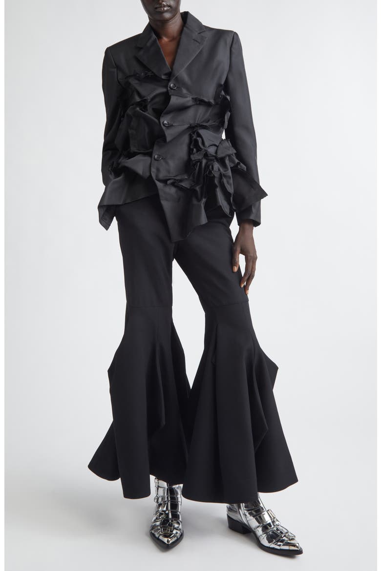 Paneled Wool Gabardine Flare Leg Pants, Alternate, color, BLACK