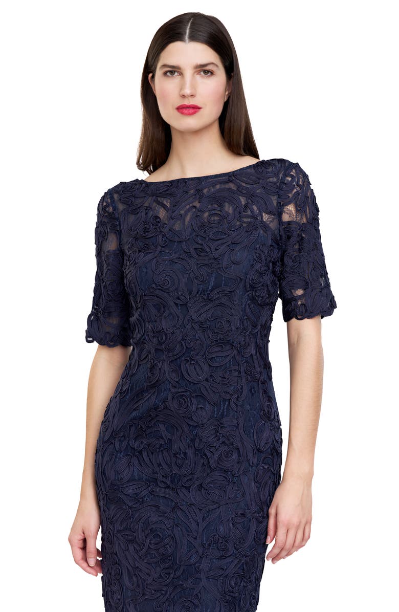 JS Collections Zaria Soutache Lace Cocktail Dress, Alternate, color, Deep Navy