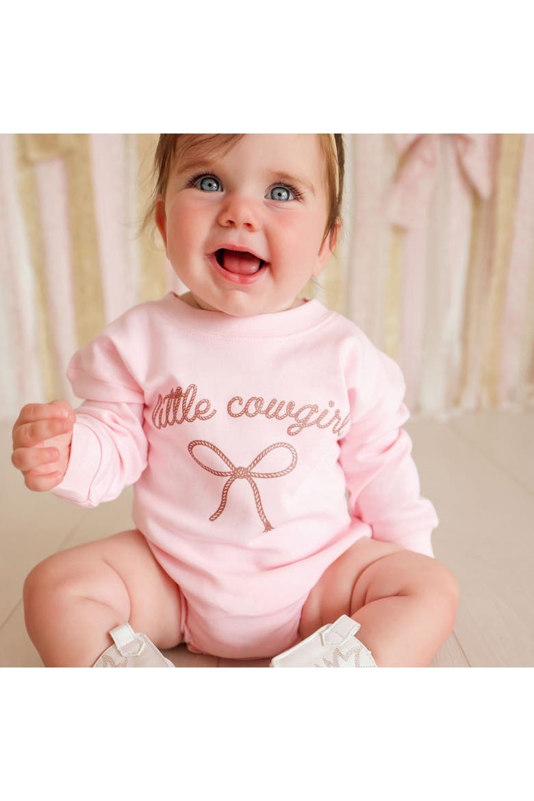 Little Cowgirl Western Long Sleeve Romper, Alternate, color, Ballet Pink