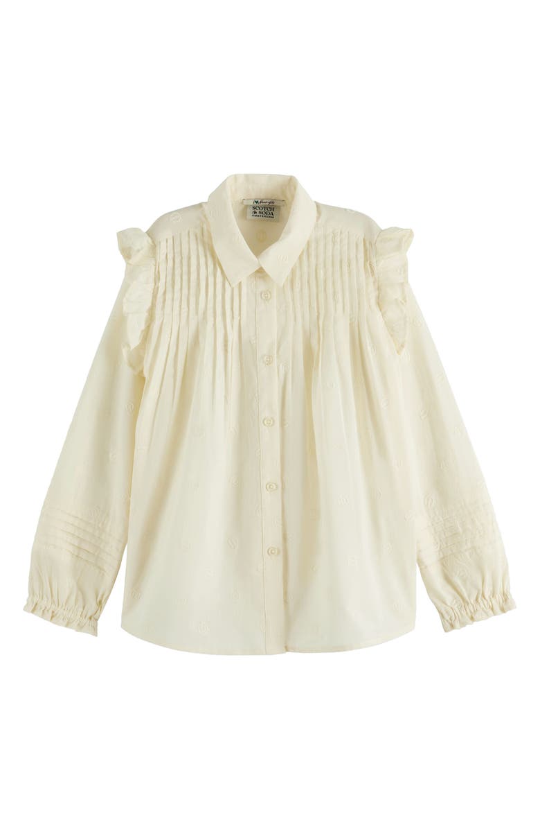 Scotch & Soda Kids' Ruffle Accent Cotton Button-Up Shirt, Main, color, Calico