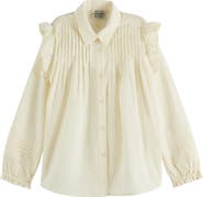 Scotch & Soda Kids' Ruffle Accent Cotton Button-Up Shirt