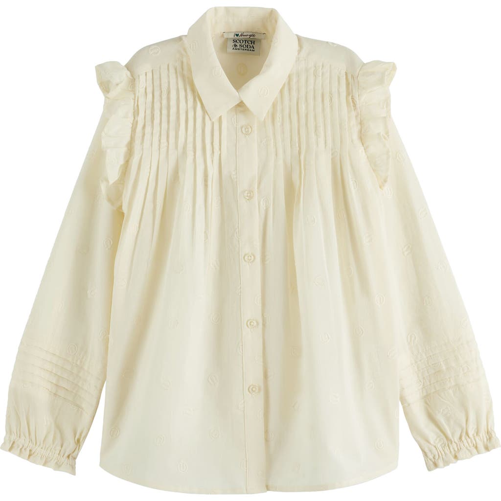 Scotch & Soda Kids' Ruffle Accent Cotton Button-up Shirt