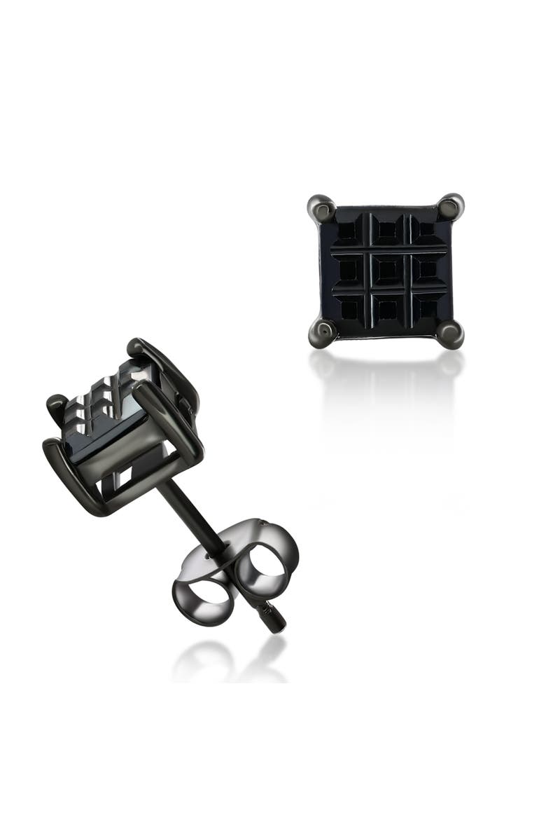 Sterling Silver Black Rhodium Plated Diamond Cut Studs, Main, color, Black