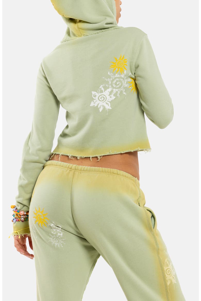 Two-Toned Graphic Cropped Full Zip Hoodie, Alternate, color, GREEN