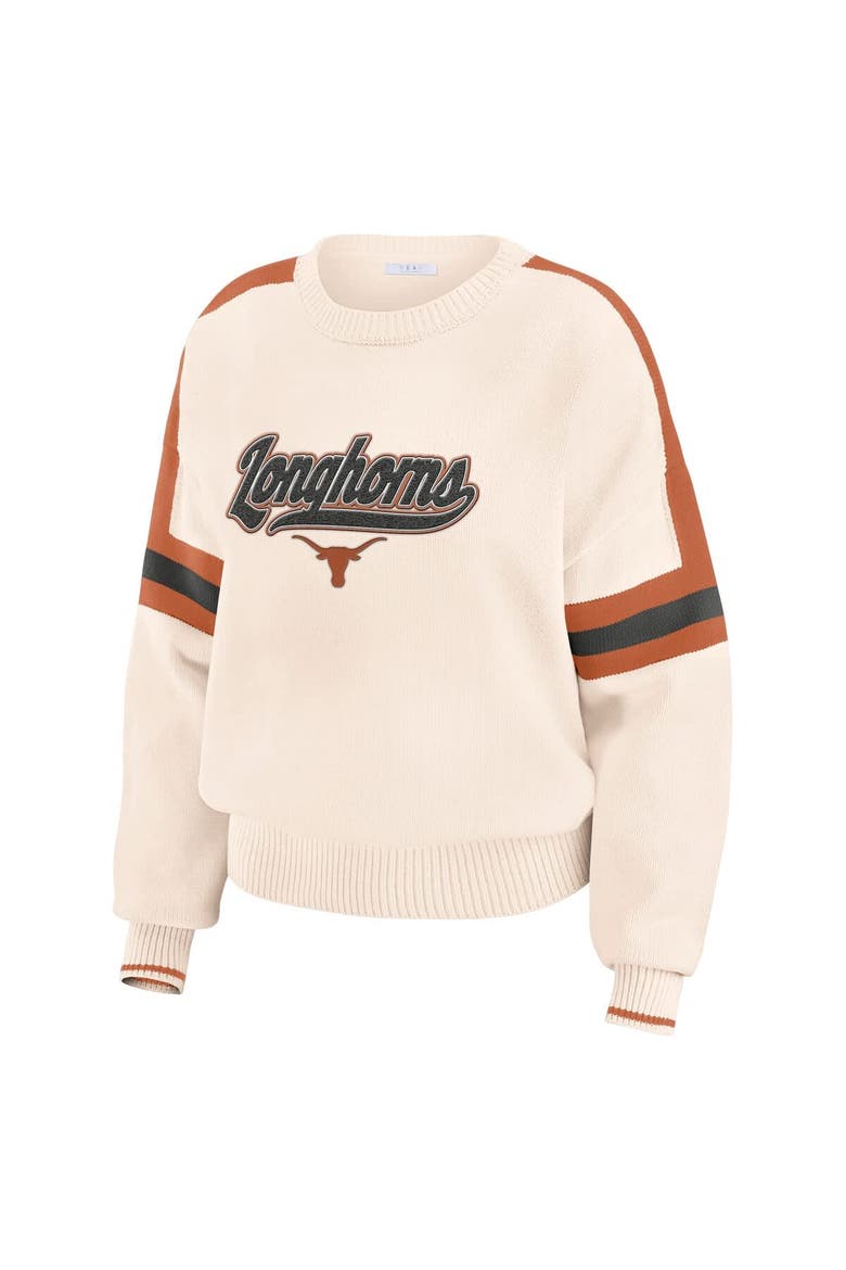 Women's WEAR by Erin Andrews  Cream Texas Longhorns Chenille Woven Patch Stripe Pullover Sweater, Alternate, color, Cream