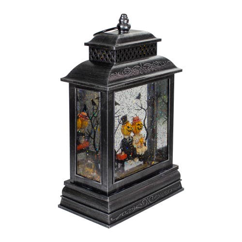 Northlight Lighted Halloween Snow Globe Lantern With Pumpkin Couple In Black