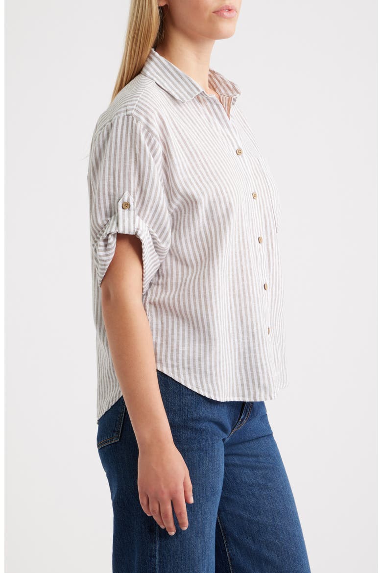 Mason Short Sleeve Stripe Button-Up Shirt, Alternate, color, ARGAN OIL