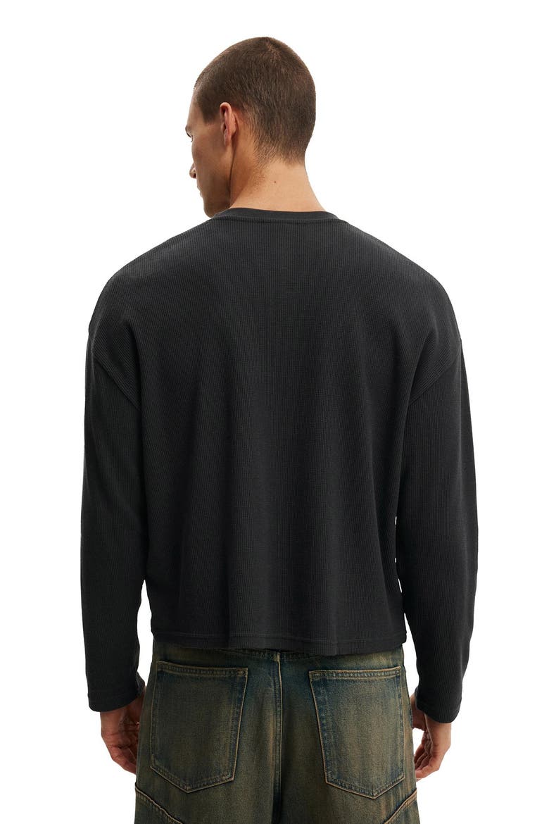Men's Relaxed Fit Textured Henley Long Sleeve, Alternate, color, Washed Black Waffle