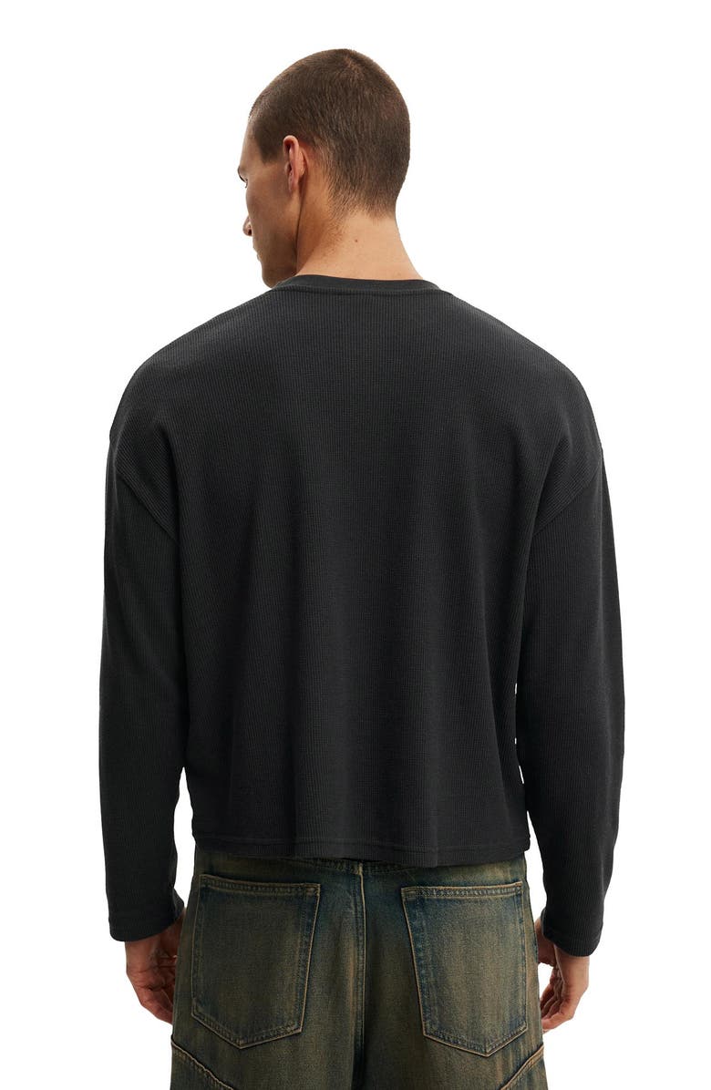 Cotton On Men's Relaxed Fit Textured Henley Long Sleeve, Alternate, color, Washed Black Waffle