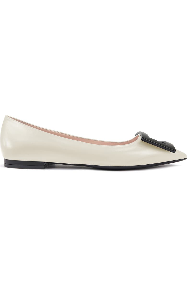 Roger Vivier Gommettine Buckle Pointed Toe Flat, Main, color, White